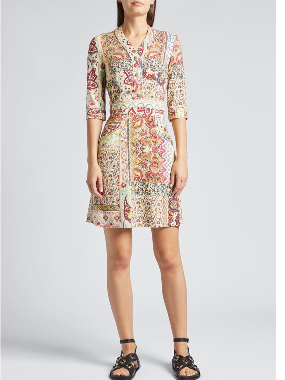 ETRO Desert Dreams Patchwork-Print Jersey Mini Dress Sz 46